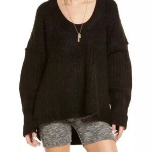 Free people sweater Black V Neck Oversized Medium Open Knit Slouchy